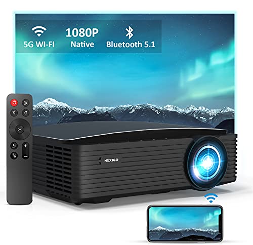 NexiGo PJ20 Outdoor Projector, 350 ANSI Lumens, Movie Projector with WiFi and Bluetooth, Native 1080P, Dolby_Audio Sound Support, Compatible w/TV Stick,iOS,Android,Laptop,Console