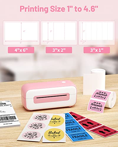 Pink Label Printer - Thermal Label Printer for Shipping Packages & Small Busines, Shipping Label Printer, Thermal Printer Compatible with Amazon Shopify Etsy Ebay FedEx USPS