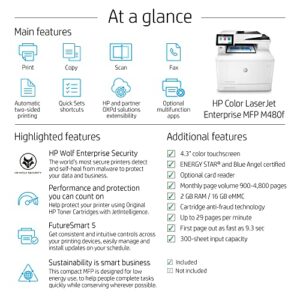 HP Color LaserJet Enterprise M480f Multifunction Duplex Printer (3QA55A) white