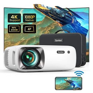 5g wifi outdoor bluetooth projector 4k supported: 15000l 460 ansi native 1080p projector, 4d/4p keystone 400” & 50% zoom sovboi mini movie projector, soi-smart system portable projector for phone/pc