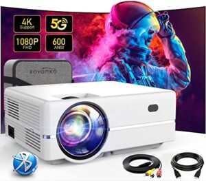 [upgraded 2023] projector, 1080p projector with wifi and bluetooth, 600 ansi 18000 lumens, rovomko outdoor movie projector, two-way bluetooth 5.1, 4k led projector home theater, carry bag included