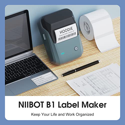 NIIMBOT B1 Label Makers, 2 Inch Bluetooth Label Maker with Auto Identification, Portable Label Printer Easy to Use for Office, Home, Business (with 1.96x1.18 inch Label Tape)