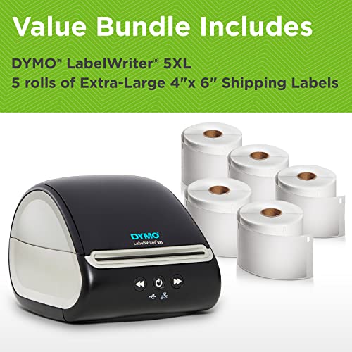 DYMO LabelWriter 5XL Label Printer Bundle, Prints Extra-Wide Shipping Labels (UPS, USPS) from Amazon, eBay, and More, Perfect for eCommerce Sellers, Includes 5 Extra-Large Shipping Labels (1100 Total)