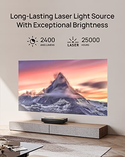 XGIMI Aura 4K UHD Ultra Short Throw Laser Projector for Home Theater, 2400 ANSI Lumens, 80% DCI-P3 & 90% Rec.709, HDR10, 60W Harman Kardon Speakers, Android TV 10.0, Wireless Casting