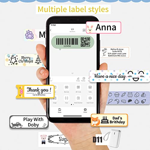 NIIMBOT Label Maker Machine with Tape D11 Portable Bluetooth Handheld Label Printer Included Multiple Templates Available for Phone Pad Easy to Use Home Office Organization USB Rechargeable-Green