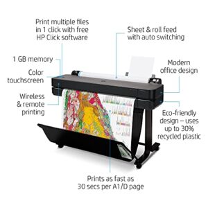 HP DesignJet T630 (T600 Series) Large Format Wireless Plotter Printer - 36", with Auto Sheet Feeder, Media Bin & Stand (5HB11A), Black