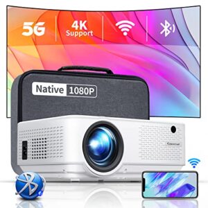 5g wifi projector, giaomar bluetooth projector 13000l, native 1080p full hd projector 4k supported, movie projector support ios/android sync screen & zoom and win/pc/dvd/tv with portable bag