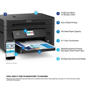 Epson Workforce WF-2960 Wireless All-in-One Printer with Scan, Copy, Fax, Auto Document Feeder, Automatic 2-Sided Printing, 2.4" Touchscreen Display, 150-Sheet Paper Tray and Ethernet