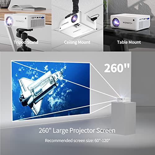 Mini Projector with WiFi Bluetooth, WEWATCH 8500 Lumens Movie Projector with Screen Mirroring, ‎Full HD 1080P and 260" Display Portable Video Projector for Outdoor Compatible with TV Stick iOS Android