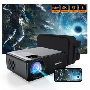 rayfoto wifi bluetooth projector,9500l hd native 1080p 300″ giant screen display,4k support video projector, home movie projector compatible with tv stick, pc, dvd, laptop / extra bag included