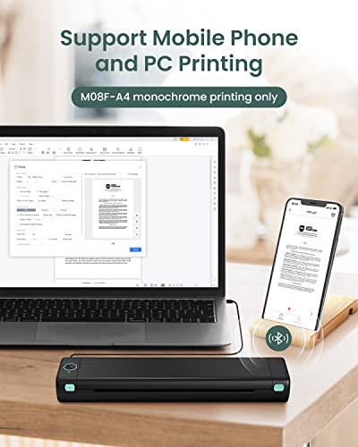 Phomemo M08F A4 Portable Thermal Printer, Supports 8.26"x11.69" A4 Thermal Paper, Wireless Mobile Travel Printers for Car & Office, Bluetooth Printer Compatible with Android and iOS Phone & Laptop