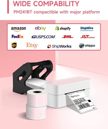 Bluetooth Wireless Thermal Shipping Label-Printer - 4x6 Label Printer for Shipping Packages & Small Business, Pink Label Printers Support with iPad iPhone and Android, Work for Amazon Etsy USPS UPS