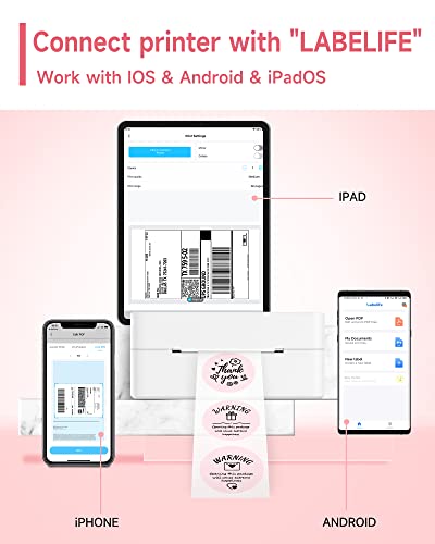 Bluetooth Wireless Thermal Shipping Label-Printer - 4x6 Label Printer for Shipping Packages & Small Business, Pink Label Printers Support with iPad iPhone and Android, Work for Amazon Etsy USPS UPS
