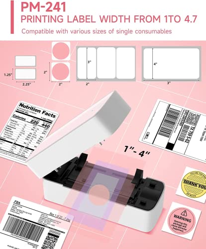 Bluetooth Wireless Thermal Shipping Label-Printer - 4x6 Label Printer for Shipping Packages & Small Business, Pink Label Printers Support with iPad iPhone and Android, Work for Amazon Etsy USPS UPS