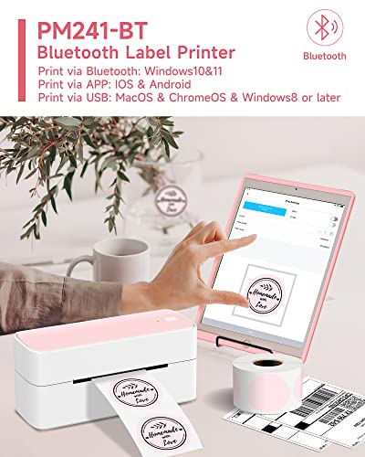 Bluetooth Wireless Thermal Shipping Label-Printer - 4x6 Label Printer for Shipping Packages & Small Business, Pink Label Printers Support with iPad iPhone and Android, Work for Amazon Etsy USPS UPS