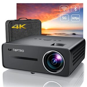 toptro x5 5g wifi bluetooth projector, 460 ansi lumen full hd native 1080p projector, outdoor projector 4k support 4p/4d keystone, zoom, 300″ display, ppt, for home theater and small office use