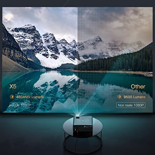 TOPTRO X5 5G WiFi Bluetooth Projector, 460 ANSI Lumen Full HD Native 1080P Projector, Outdoor Projector 4K Support 4P/4D Keystone, Zoom, 300" Display, PPT, for Home Theater and Small Office Use