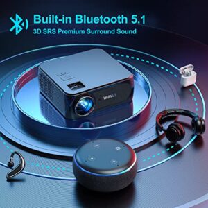 5G WiFi Bluetooth Projector, WiMiUS Top K8 Full HD 4K Projector Support 4P/4D Keystone, 50% Zoom, Bluetooth 5.1 Outdoor Video Projector for PC Smartphone USB (200000H)