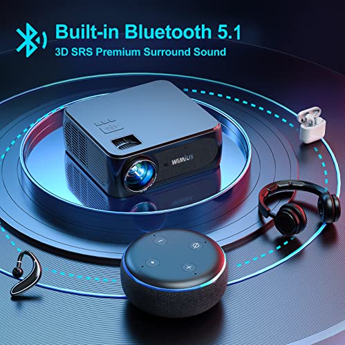 5G WiFi Bluetooth Projector, WiMiUS Top K8 Full HD 4K Projector Support 4P/4D Keystone, 50% Zoom, Bluetooth 5.1 Outdoor Video Projector for PC Smartphone USB (200000H)