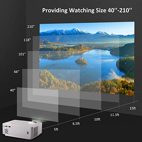 Mini Projector 7500 Lux 210" Projector 1080P Supported Display with 52000 Hrs LED Movie Projector Compatible with Phone Computer Laptop USB HDMI VGA-Home Office Outdoor Entertainment