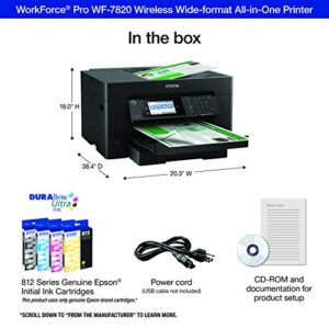 Epson WorkForce Pro WF-7820 Wireless All-in-One Wide-format Printer with Auto 2-sided Print up to 13" x 19", Copy, Scan and Fax, 50-page ADF, 250-sheet Paper Capacity, 4.3" screen, Works with Alexa