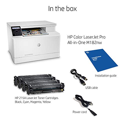 HP Color LaserJet Pro M182nw Wireless All-in-One Laser Printer, Remote Mobile Print, Scan & Copy, Works with Alexa (7KW55A)