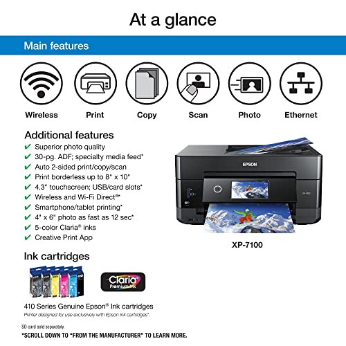 Epson Expression Premium XP-7100 Wireless Color Photo Printer with ADF, Scanner and Copier, Black