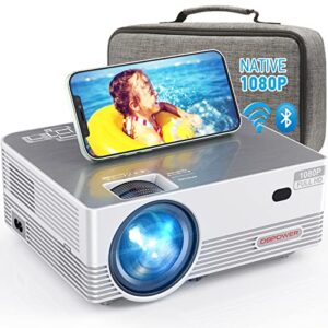 native 1080p wifi bluetooth projector, dbpower 9500l full hd outdoor movie projector support ios/android sync screen&zoom, home theater video projector compatible w/pc/dvd/tv/carrying case included