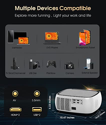 5G WiFi 1080P Projector Bluetooth 4K Supported - BIGASUO 420 ANSI Outdoor Movie Projector with 4D/4P Keystone & 50% Zoom, Portable Home Theater HD Video Projector for PS4, TV Stick, Laptop, Phone