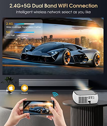 5G WiFi 1080P Projector Bluetooth 4K Supported - BIGASUO 420 ANSI Outdoor Movie Projector with 4D/4P Keystone & 50% Zoom, Portable Home Theater HD Video Projector for PS4, TV Stick, Laptop, Phone