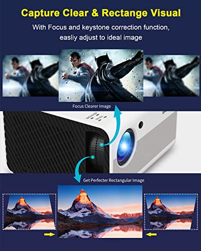 Outdoor Movie Projector Bluetooth 5.0 - BIGASUO Native 1080P Projector with Digital Zoom&HiFi Stereo, 280ANSI Home Portable Projector Compatible HDMI,USB,AV,TV[100''Screen Included]