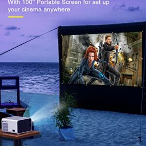 Outdoor Movie Projector Bluetooth 5.0 - BIGASUO Native 1080P Projector with Digital Zoom&HiFi Stereo, 280ANSI Home Portable Projector Compatible HDMI,USB,AV,TV[100''Screen Included]