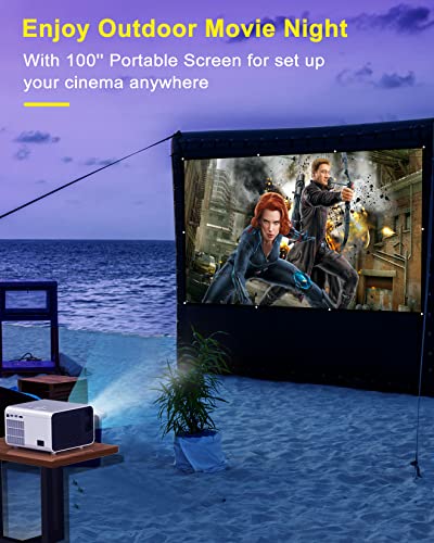 Outdoor Movie Projector Bluetooth 5.0 - BIGASUO Native 1080P Projector with Digital Zoom&HiFi Stereo, 280ANSI Home Portable Projector Compatible HDMI,USB,AV,TV[100''Screen Included]