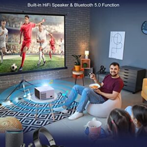 Outdoor Movie Projector Bluetooth 5.0 - BIGASUO Native 1080P Projector with Digital Zoom&HiFi Stereo, 280ANSI Home Portable Projector Compatible HDMI,USB,AV,TV[100''Screen Included]