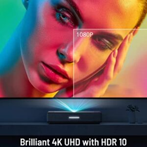 Paris Rhône Ultra Short Throw Laser Projector, 4K UHD Laser TV with HDR 10, 150 inches Display, 2000 ANSI Lumens, Integrated 50W Speakers with DTS and Dolby, MEMC, Smart Home Theater for Movies