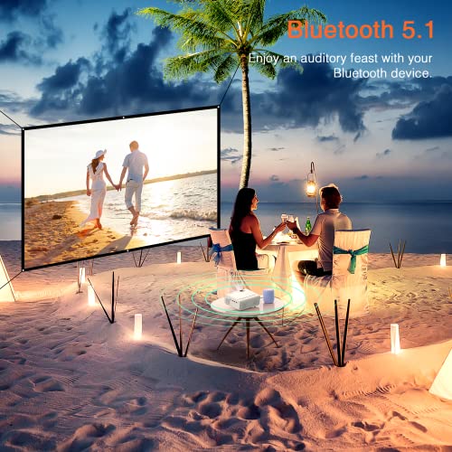 AuKing Projector with WiFi and Bluetooth, 2023 Upgraded 5G Native 1080P Projector 4K Supported with 100’’ Screen and Tripod, 380ANSI Outdoor Projector Compatible with Android/iOS/HDMI/USB/TV Box