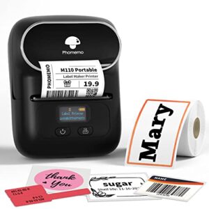 phomemo m110 portable wireless thermal label printer, bluetooth label maker machine for ios & android, address label printer machine for barcode, retail, home, office, with 1 roll 40x30mm label