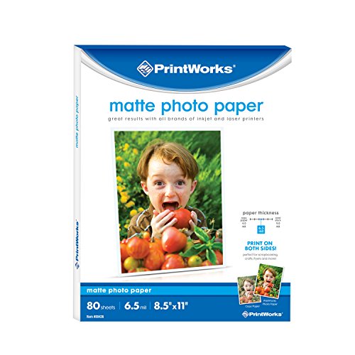 Printworks Matte Photo Paper for Inkjet Printers, Printable on Both Sides, 6.5 mil, 8.5 x 11 inches, 80 Sheets (00426-6)