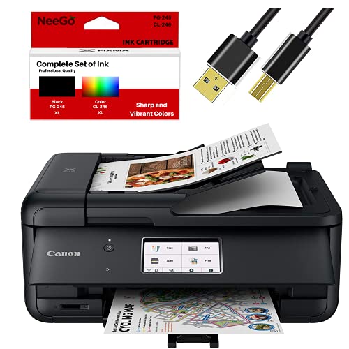 Canon All-in-One Printer Copier Scanner Fax Auto Document Feeder Photo and Document Printing Airprint (R) and Android Printing + Bonus Set of Ink and Printer Cable