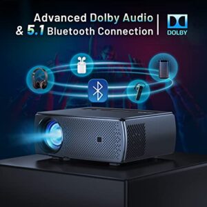 Projector, CLOKOWE 10000L 1080P HD 5G WiFi Bluetooth Projector, Portable Movie Projector with Screen, Home Theater Video Projector Compatible with Android/iOS/TV Stick/PS4, Support 4K&300”