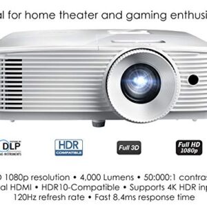 Optoma HD39HDR High Brightness HDR Home Theater Projector | 120Hz Refresh Rate | 4000 lumens | Fast 8.4ms Response time with 120Hz | Easy Setup with 1.3X Zoom | 4K Input | Quiet Operation 26dB