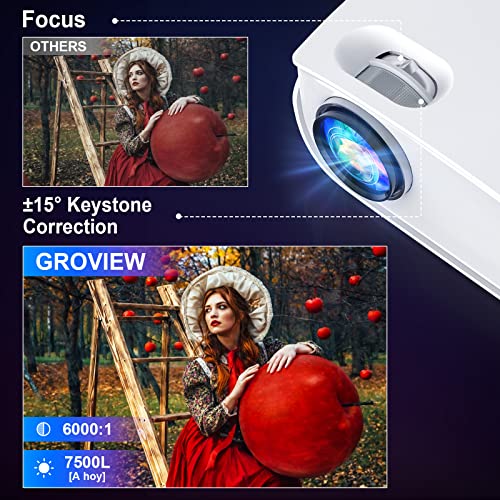 GROVIEW Mini Projector with WiFi, Updated 7500LUX Brightness with 100 Inches Screen, Full HD 1080P Resolution & 240 Inches Display Supported, Video Projector Compatible with TV Stick, Android, iPhone