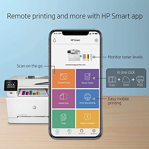 HP Color Laserjet Pro MFP M283cdw All-in-One Wireless Laser Printer - 50-Sheet ADF, Auto Duplex Printing - Remote Mobile Print Scan Copy Fax, 22ppm, 8.5x14, 600dpi, Ethernet, Cbmoun Printer_Cable