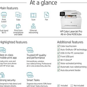 HP Color Laserjet Pro MFP M283cdw All-in-One Wireless Laser Printer - 50-Sheet ADF, Auto Duplex Printing - Remote Mobile Print Scan Copy Fax, 22ppm, 8.5x14, 600dpi, Ethernet, Cbmoun Printer_Cable