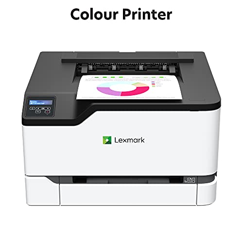 Lexmark C3326dw Color Laser Printer with Wireless Capabilities, Standard Two-Sided Printing, Two Line LCD Screen with Full-Spectrum Security and Prints Up to 26 ppm (40N9010), White/Gray