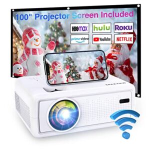 projector, crazview projector with wifi and bluetooth, 7500l mini projector with 100” screen, hd 1080p supported portable projector compatible with fire stick/hdmi/vga/usb/av/ps4/ios & android