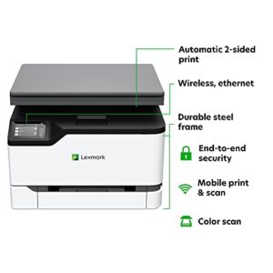 Lexmark MC3224dwe Color Multifunction Laser Printer with Print, Copy, Scan, and Wireless Capabilities, Two-Sided Printing with Full-Spectrum Security and Prints Up to 24 ppm (40N9040), White, Gray