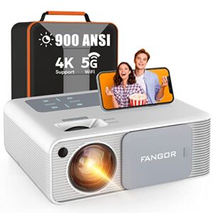fangor 4k supported projector with 5g wifi and bluetooth – hd 900 ansi 1080p native projector for outdoor movies, home video projector with 4p keystone 50% zoom supports tv stick/roku/laptop/phone