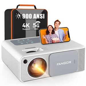 FANGOR 4K Supported Projector with 5G WiFi and Bluetooth - HD 900 ANSI 1080P Native Projector for Outdoor Movies, Home Video Projector with 4P Keystone 50% Zoom Supports TV Stick/Roku/Laptop/Phone