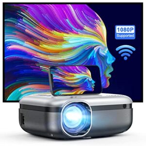 outdoor projector with wifi, 1080p full hd supported portable projector 8000l movie projector home theater compatible with tv stick hdmi usb av smartphone laptops